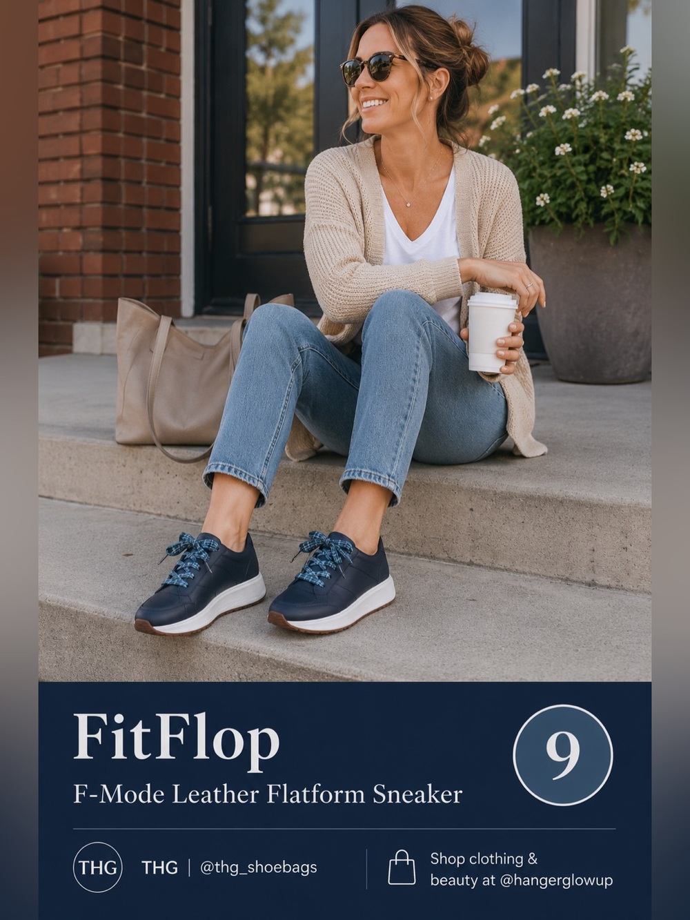 FitFlop F-Mode Leather Flatform Sneaker Navy Plaid Laces Comfort US 9